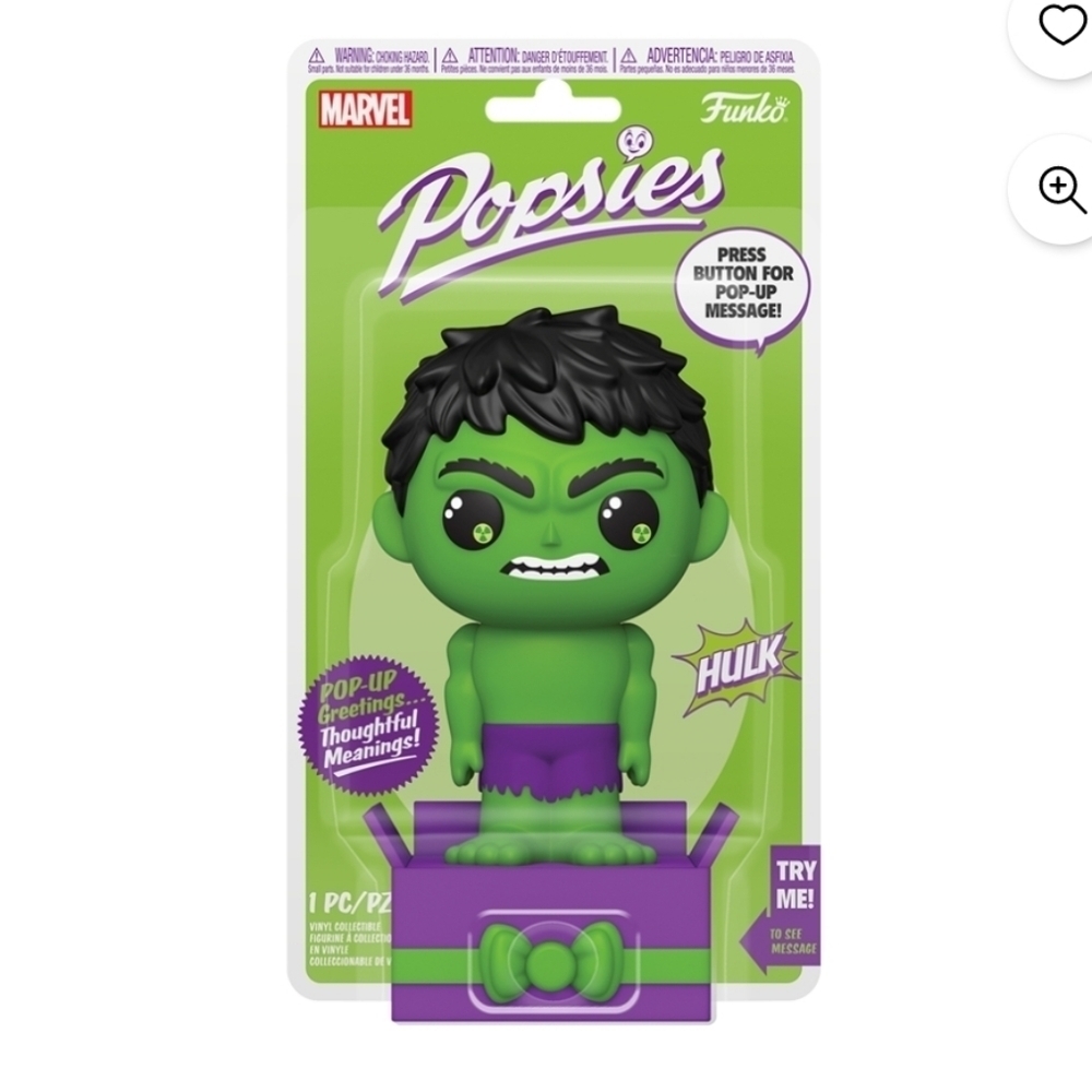 Funko POPsies Marvel Hulk pop up message, NWP
